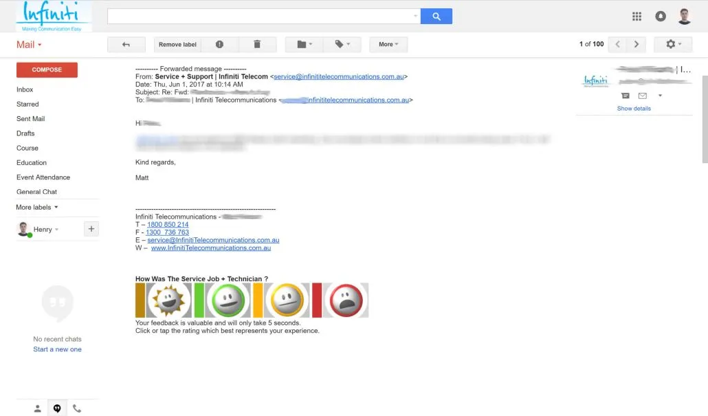 Embedded In Gmail telco customer survey in gmail