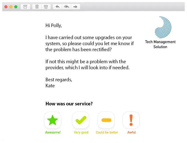 msp service customer experience journey ratings email words 1-click feedback