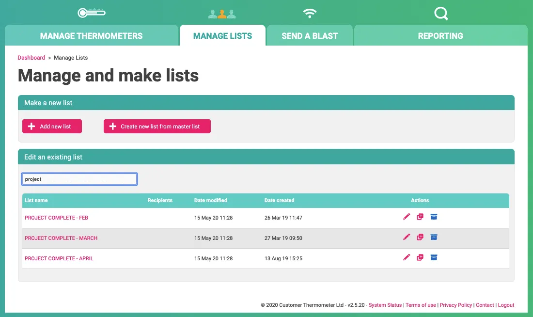 Manage List Search & Filter - In Use