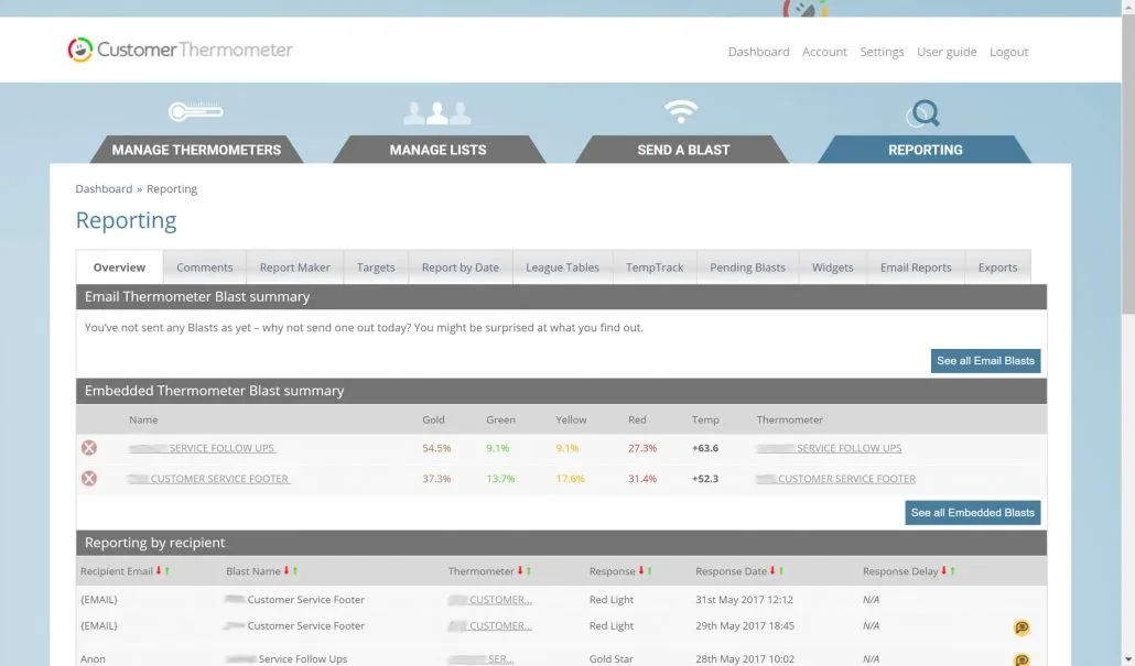 Reports Screen telco customer survey reporting