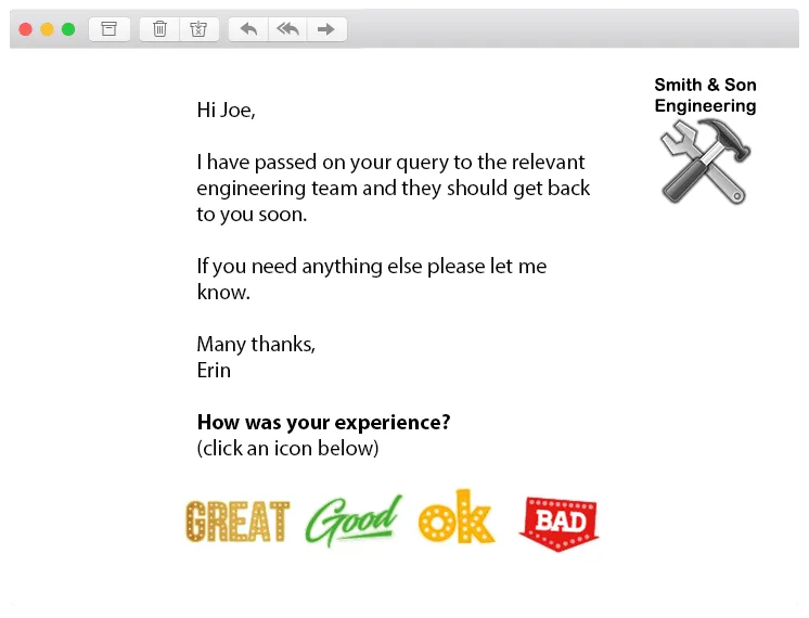 engineering service customer experience journey ratings email words 1-click feedback