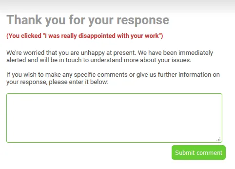 survey landing page with comment box preview