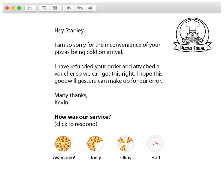 retail delivery service customer experience journey ratings email words customized cute awesome 1-click feedback