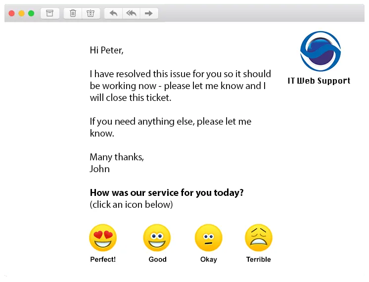 it support service customer experience journey rating email words awesome 1-click feedback