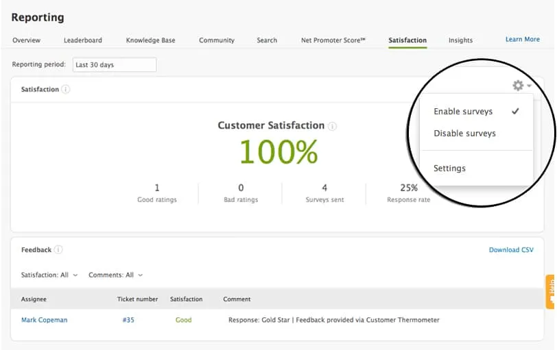 zendesk customer thermometer insights satisfaction report